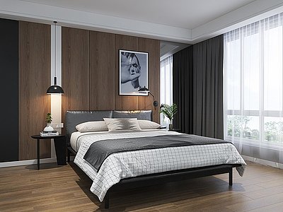 3d北欧现代卧室双人床模型