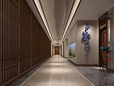 中式酒店过道模型3d模型