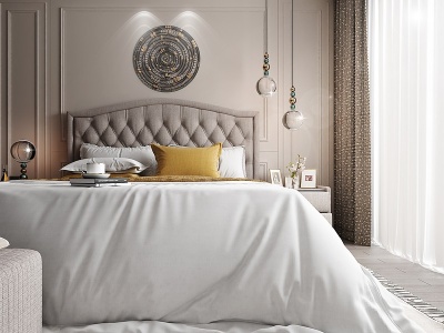 美式主卧室床具床头柜模型3d模型