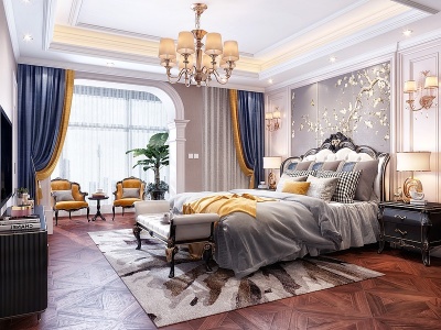 3d欧式古典奢华主卧室模型