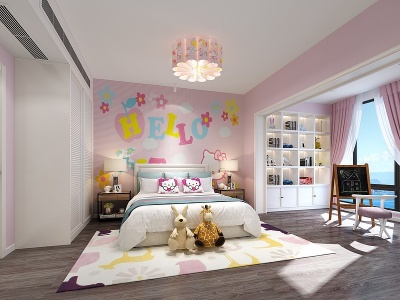 现代儿童女孩卡通卧室模型3d模型
