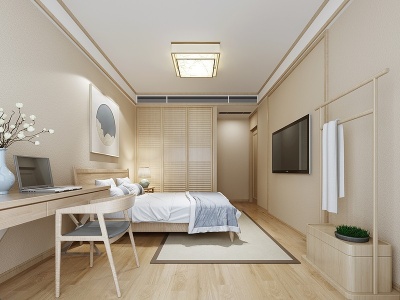 北欧极简卧室双人布艺床模型3d模型
