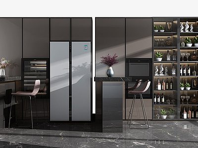 现代酒柜冰箱吧台椅组合模型3d模型
