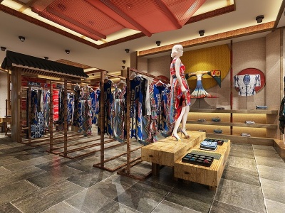 3d中式民族服装店模型