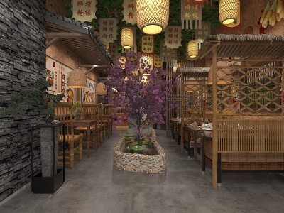 3d新中式复古中餐厅模型