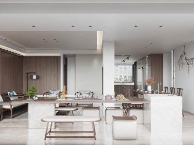 3d新中式茶室休闲区模型