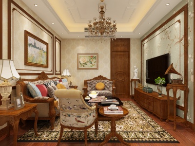 3d欧式古典欧式客厅起居室模型