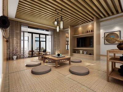 3d日式客厅起居室模型