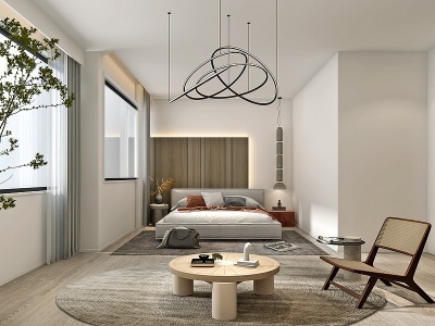 3d现代自然风民宿卧室模型