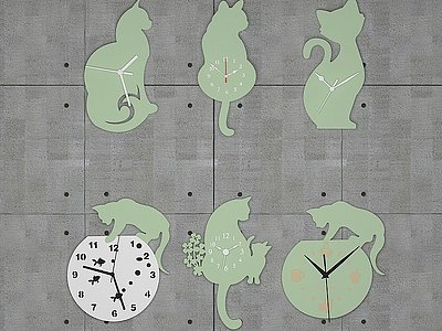 3d北欧动物小猫挂钟模型