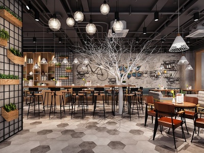 3d工业风咖啡厅咖啡馆模型