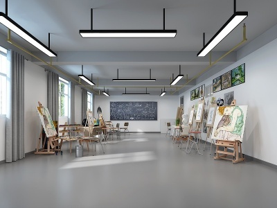 3d现代学生绘画教室学生宿舍模型