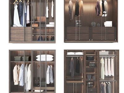 3d现代玻璃门实木衣柜衣橱模型