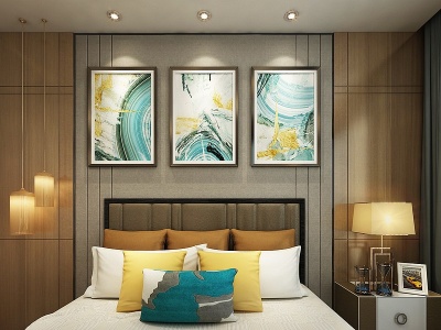 3d现代卧室抽象画模型