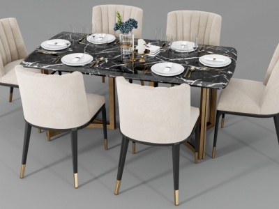 简欧轻奢餐桌椅餐具组合3d模型