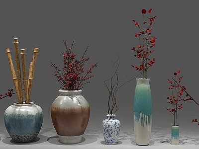 3d中式植物盆栽花瓶花卉模型