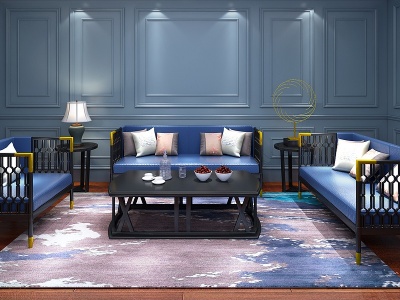 美式沙发茶几背景墙配饰模型3d模型
