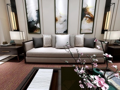 3d新中式轻奢沙发茶几模型