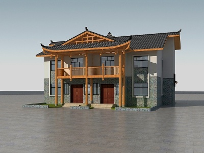 中式新农村农房别墅独栋模型