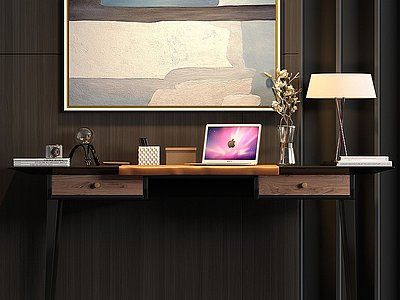 3d现代实木书桌文具电脑台模型