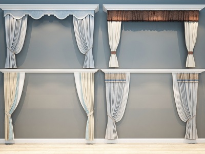 3d简欧欧式美式现代窗帘组合模型
