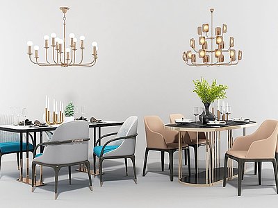 简欧餐桌椅吊灯组合模型3d模型