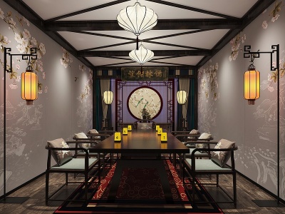 3d中式古风茶室模型