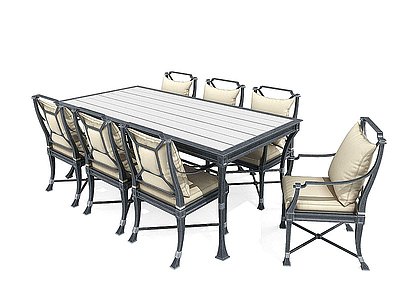3d田园铁艺户外餐桌椅模型