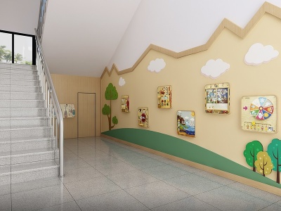 现代幼儿园楼梯间模型3d模型