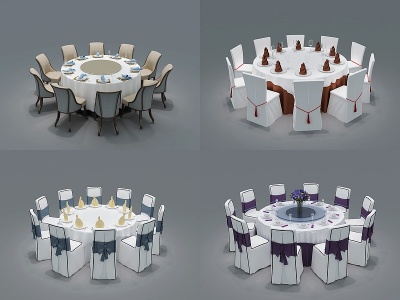 3d现代圆形餐桌椅组合模型