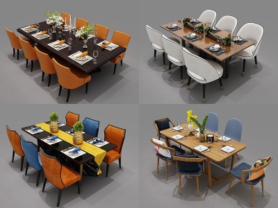 3d后现代餐桌椅组合模型