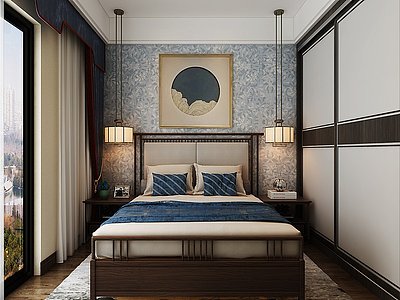 新中式次卧室新中式床模型3d模型