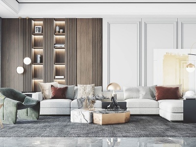 3d现代轻奢客厅沙发茶几模型