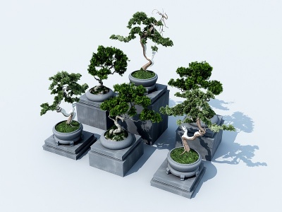 新中式盆栽模型