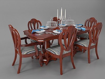 3d欧式餐桌椅椅子凳模型