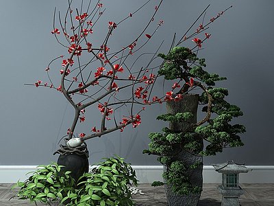 中式植物小品景观假山模型