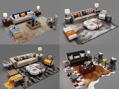 3d后现代现代沙发茶几组合模型