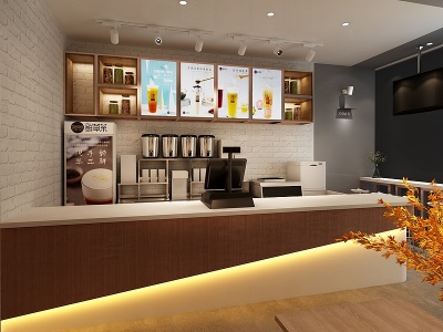 现代奶茶店餐饮店3d模型