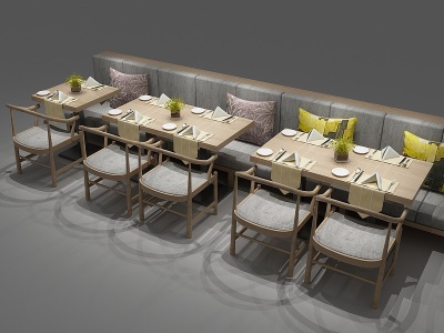 3d新中式餐桌餐桌椅卡座模型