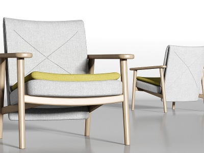3d现代休闲实木布艺单椅组合模型
