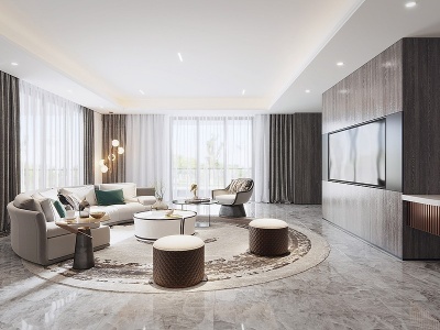 现代客厅弧形异形沙发茶几模型3d模型