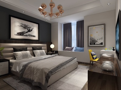 现代轻奢卧室床模型3d模型
