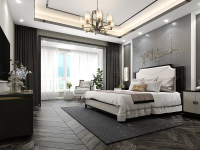 3d新中式卧室房间模型