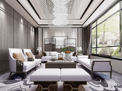 新中式客厅别墅样板房模型3d模型