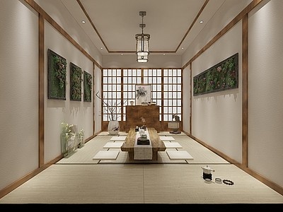 3d日式餐厅餐饮空间模型