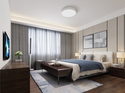 新中式现代主卧地毯宾馆模型3d模型