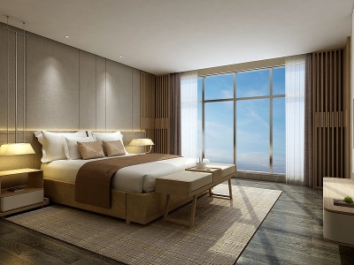 3d新中式酒店客房床头柜模型