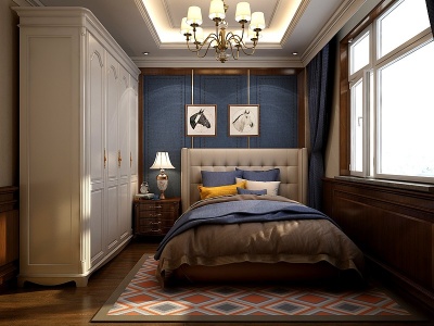 简欧卧室双人床床头柜凳子模型3d模型