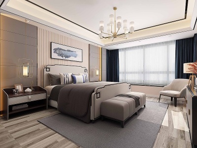 中式卧室新中式床3d模型