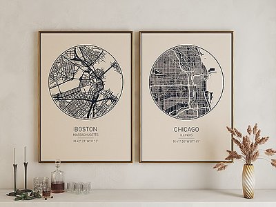 现代城市地图艺术挂画模型